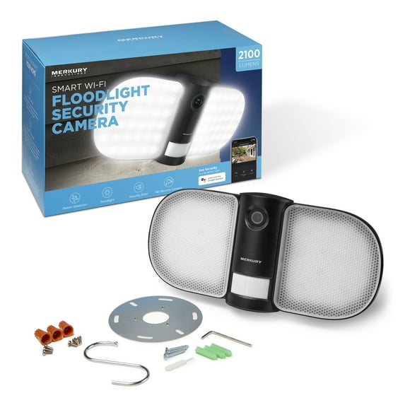 Merkury Innovations Smart Floodlight 1080p Camera, Requires 2.4 Ghz Wifi