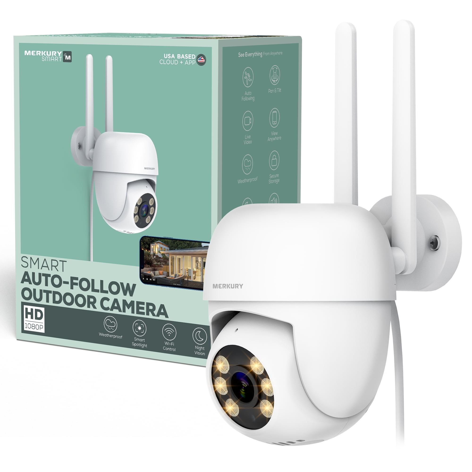 Merkury Innovations Smart Outdoor AutoFollow Camera, WiFi PTZ Cam