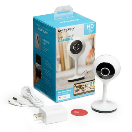 Merkury Innovations Smart WiFi 720P Camera with Voice Control, Requires 2.4GHz WiFi, White