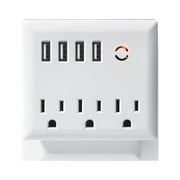 Merkury Innovations Surge Protector 4.2A USB Wall Charger, 3-Outlet Extender, 4 USB Ports and Phone Stand - White