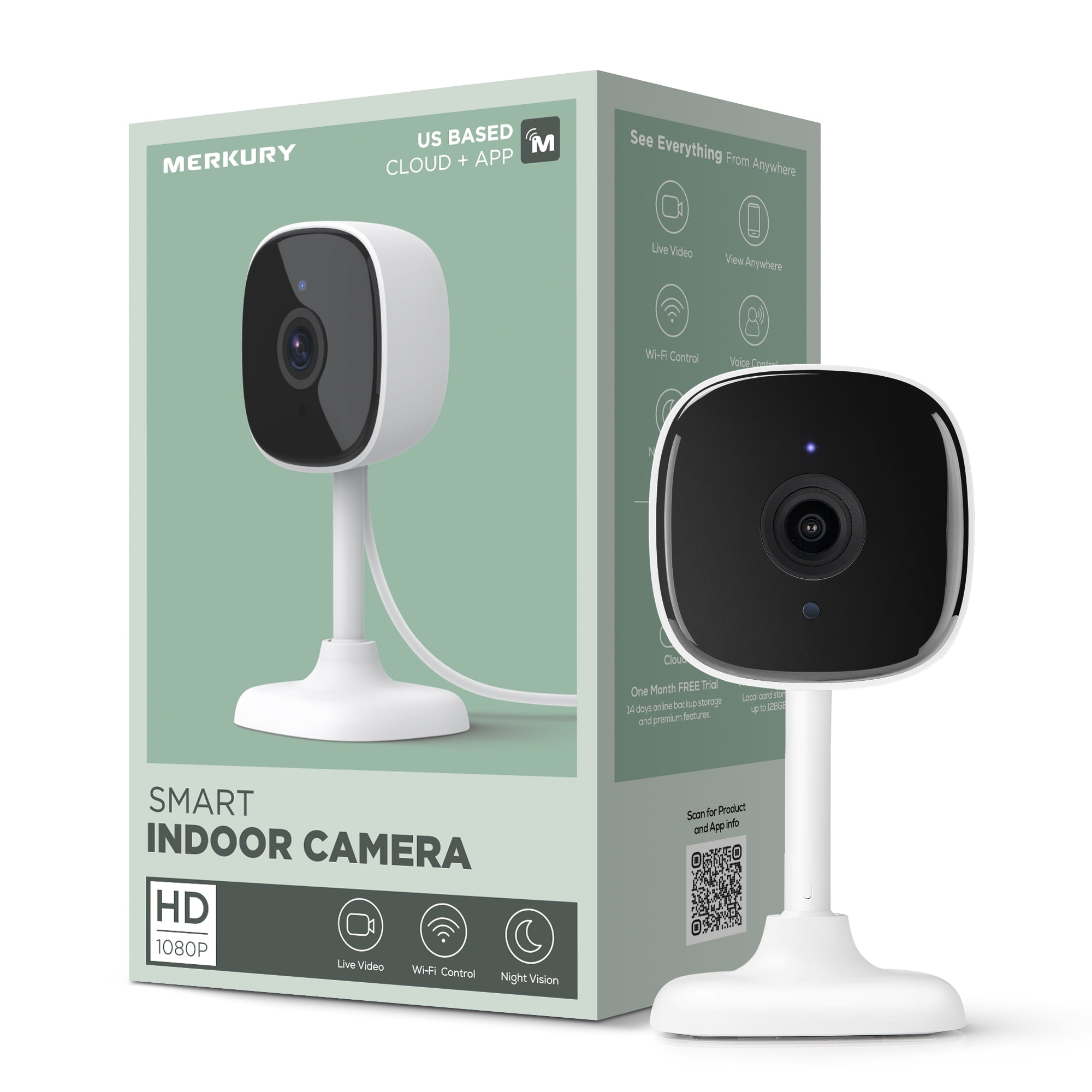 2 pack) Merkury Smart 1080P Smart Indoor Camera with Voice Control - Requires 2.4 GHz Wi-Fi