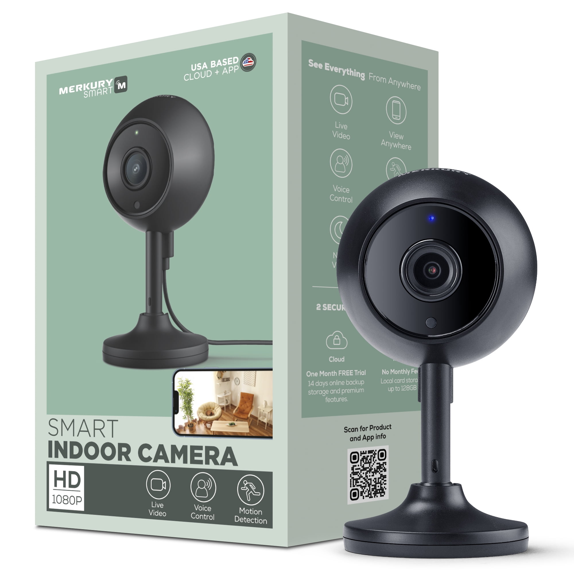 Merkury Smart 1080P Smart Indoor Camera with Voice Control Requires 2
