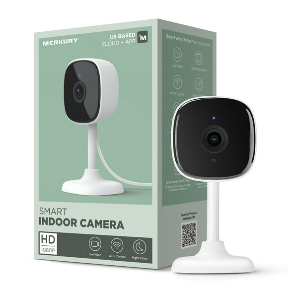 Merkury Smart 1080P Smart Indoor Camera with Voice Control - Requires 2.4 GHz Wi-Fi