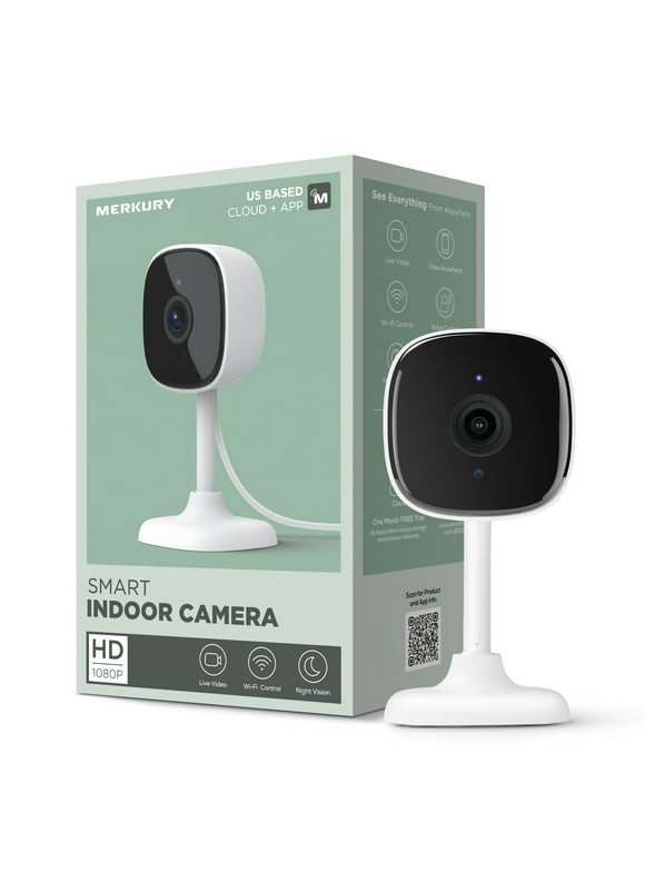 Merkury Smart 1080P Smart Indoor Camera with Voice Control - Requires 2.4 GHz Wi-Fi