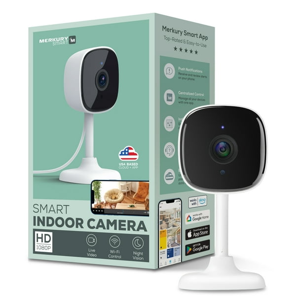 Merkury Smart Indoor Camera 1080p - Wi-Fi Security Cam with Night