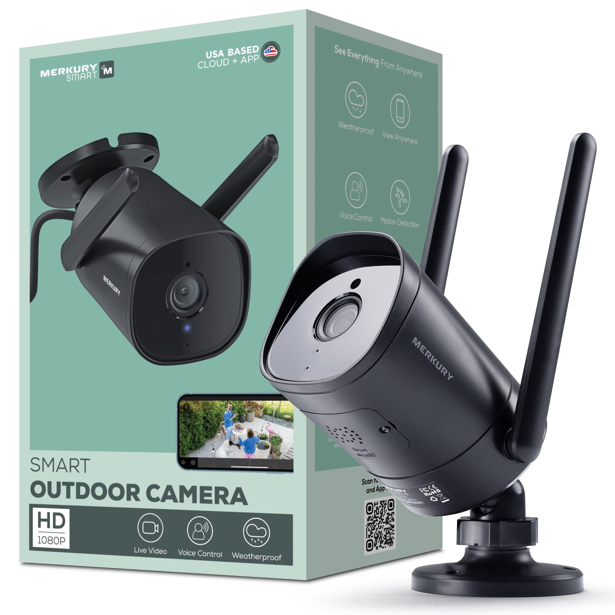 Merkury Smart 1080P Smart Outdoor Security Camera Weatherproof, Night