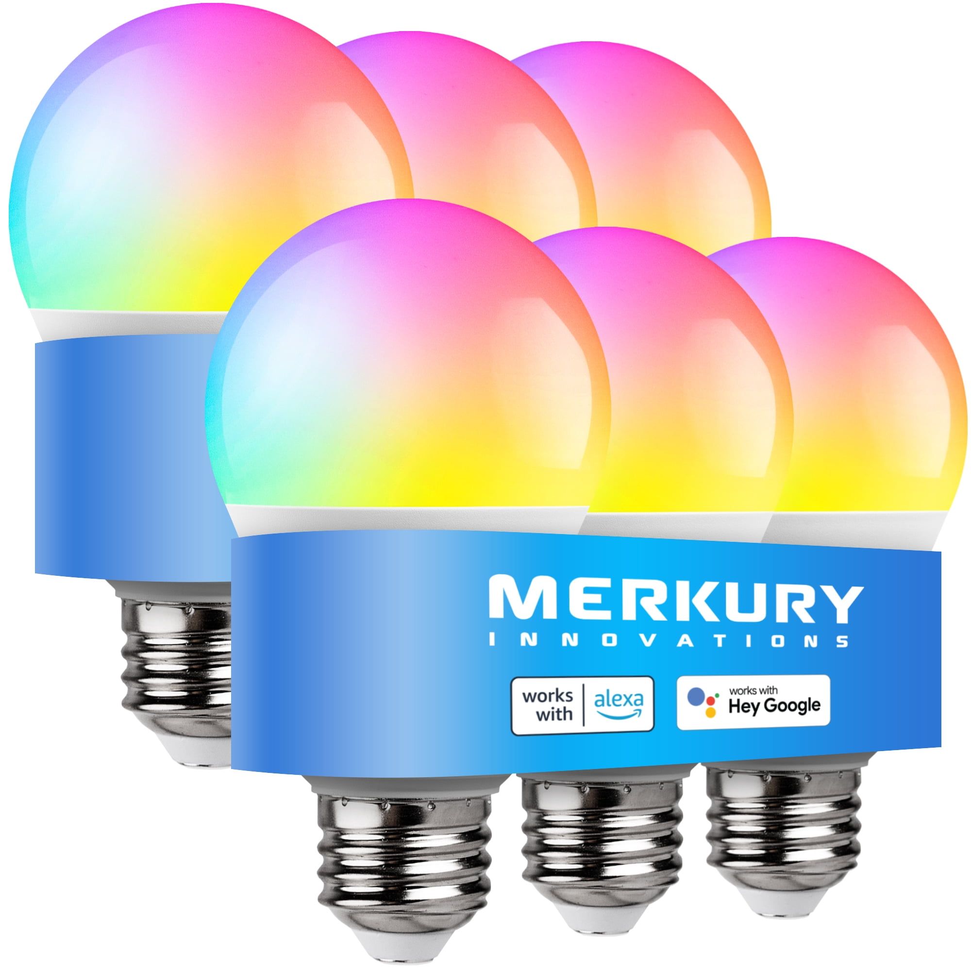 Merkury Smart A19 Color Changing Light Bulbs 6 Pack, 800 Lumens