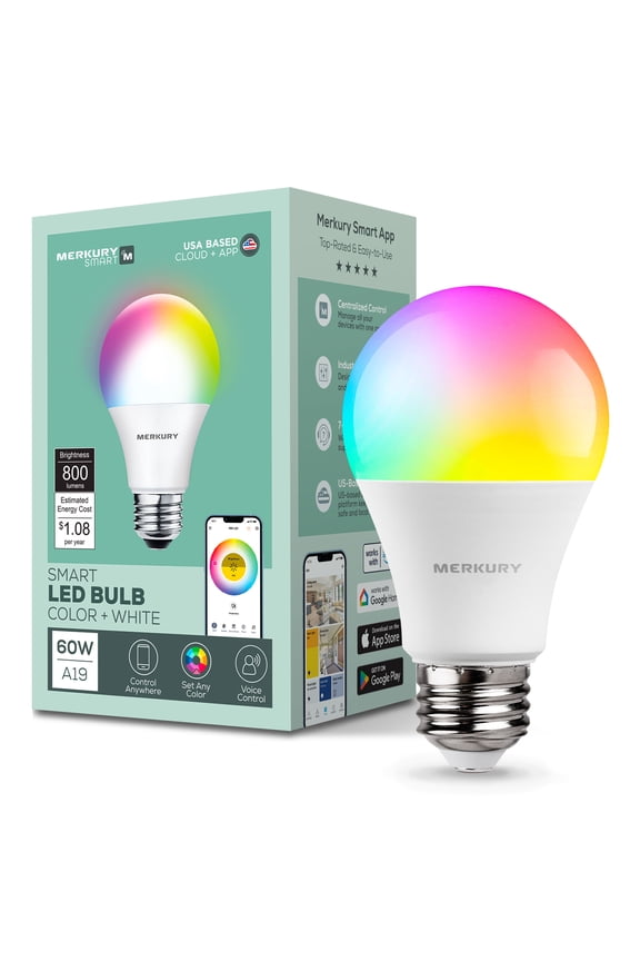 LED Bulb - 9W (60W Eqv) RGBW Dimmable A19 Light, E26 Base (1-Pack)