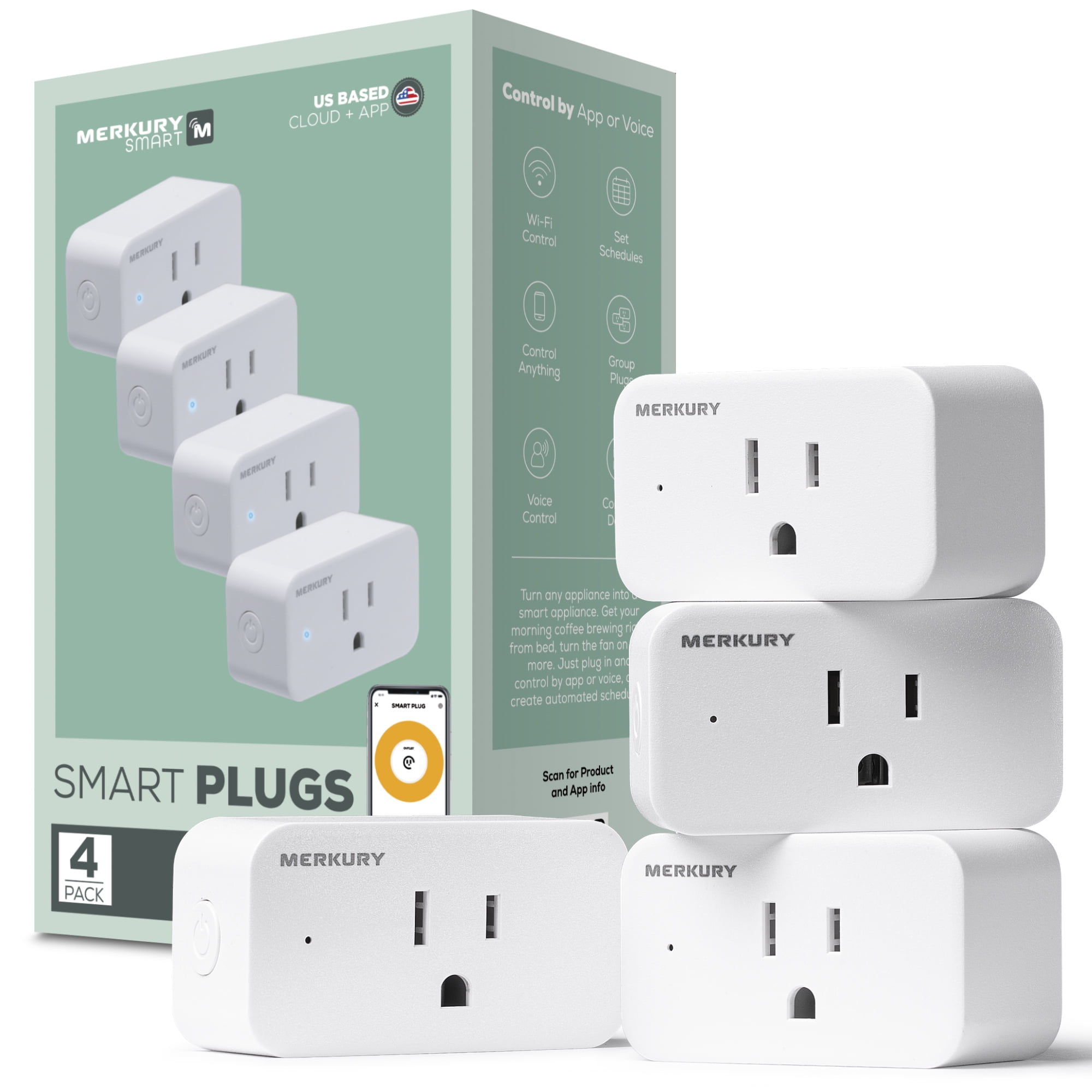 Merkury Smart Plug 4pack, WiFi Outlet, Compatible with Alexa/Google
