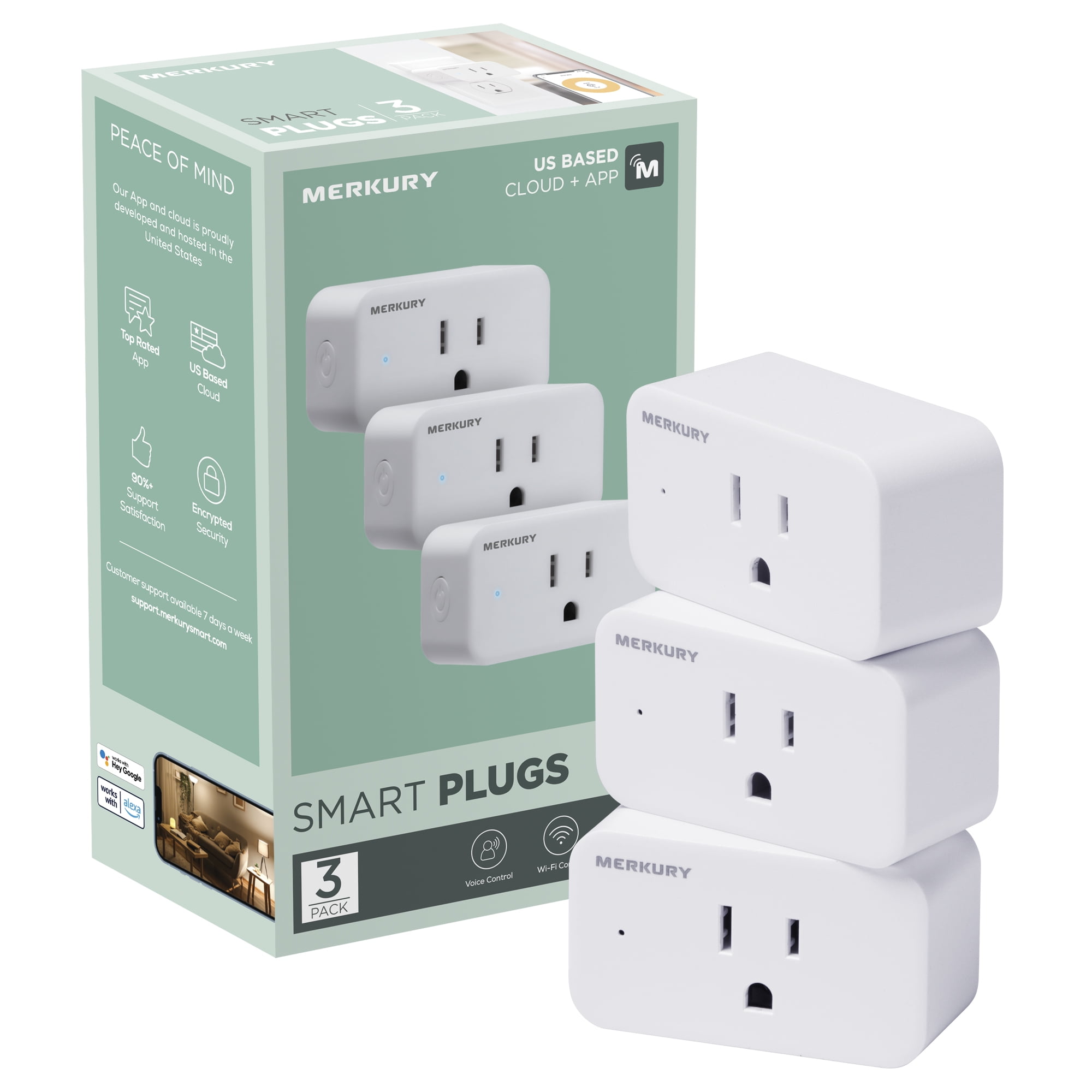 Smarthome Wireless Outlet Plugs Alexa Google Home Certified Compatible,  Smartphone App Enabled - WiFi Convenience, 3 Prong, 3 Pack, White