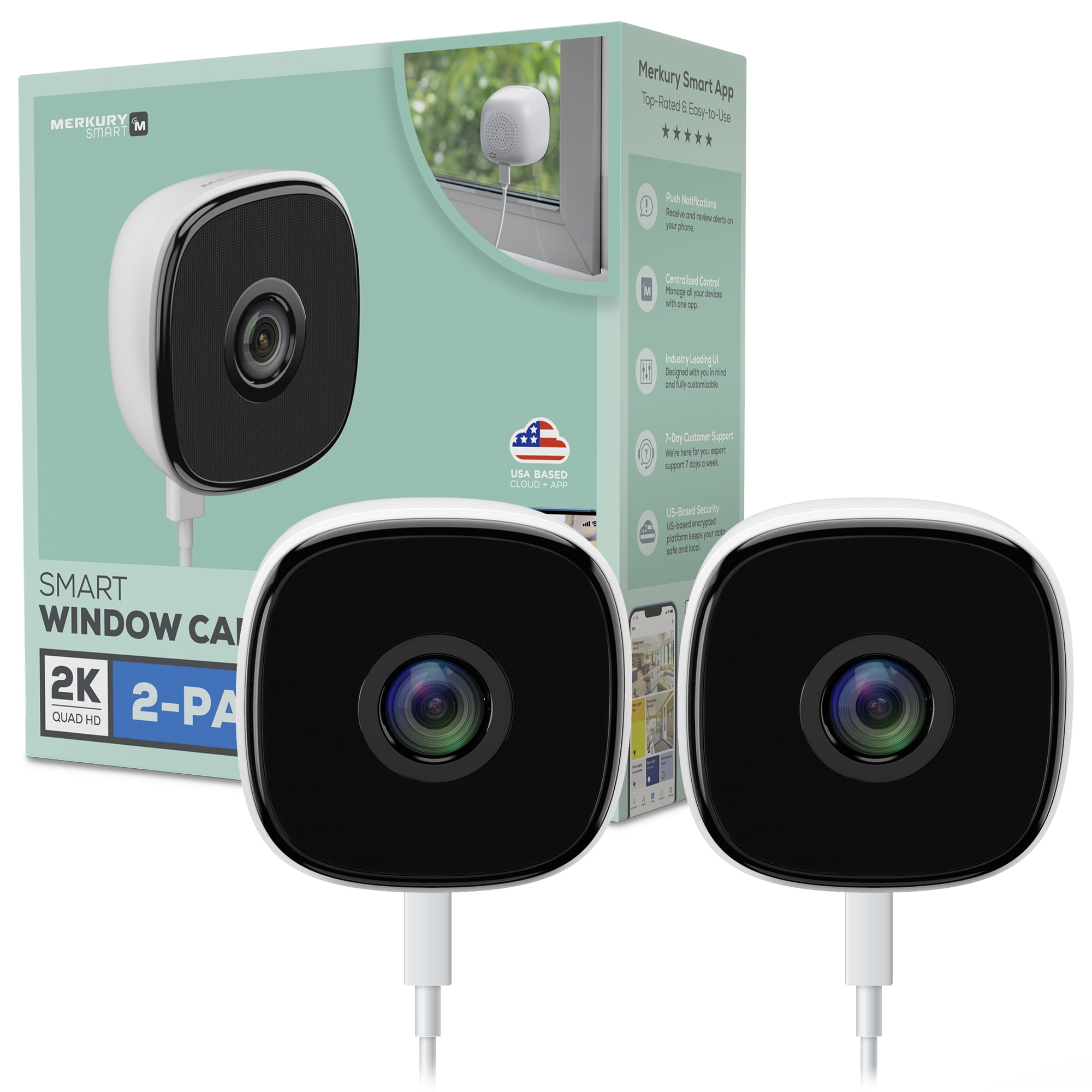 Merkury Smart 2K Window Security Camera with 4MP Quad HD (2 pack)