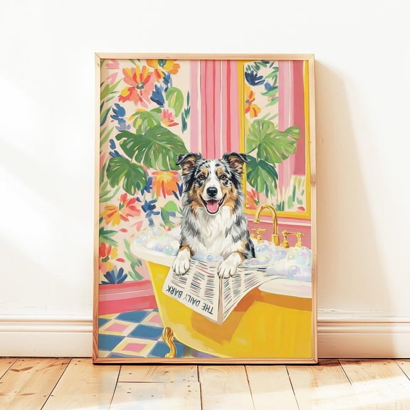 Merle Border Collie Bathroom Dog Wall Art Home Decor