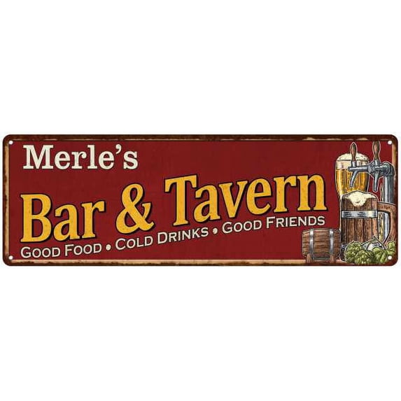 Merle's Bar and Tavern Red Chic Sign Man Cave Decor Gift 6x18 106180002207
