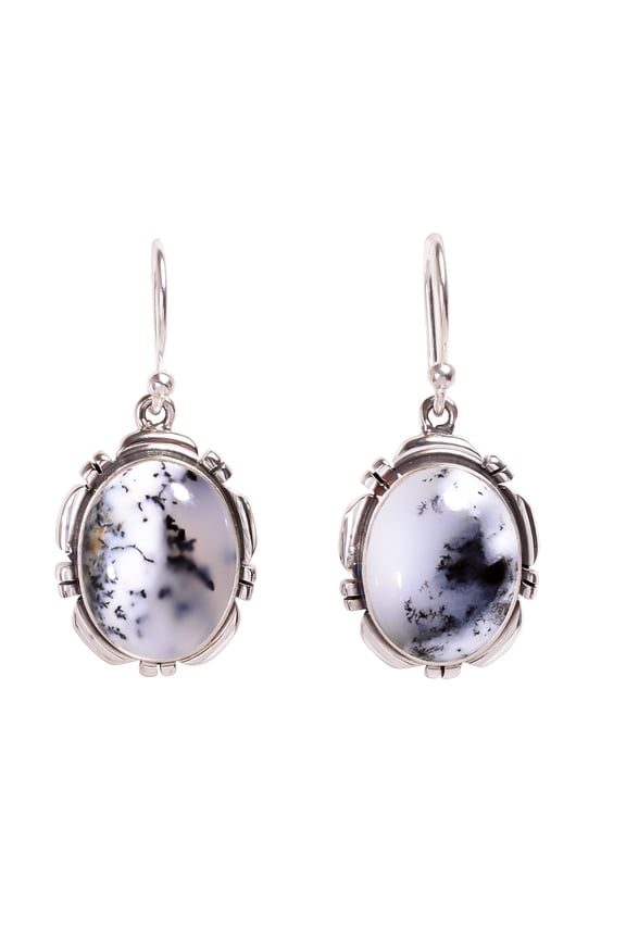 Merlinite Dendritic Opal -Brazil 925 Sterling Silver Earring V12046, Dendritic Agate Earring, Gemstone Earring, Handmade Earring, Black & White Earrin
