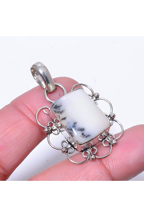 Merlinite Dendritic Opal -Brazil 925 Sterling Silver Pendant 1.56" P3354