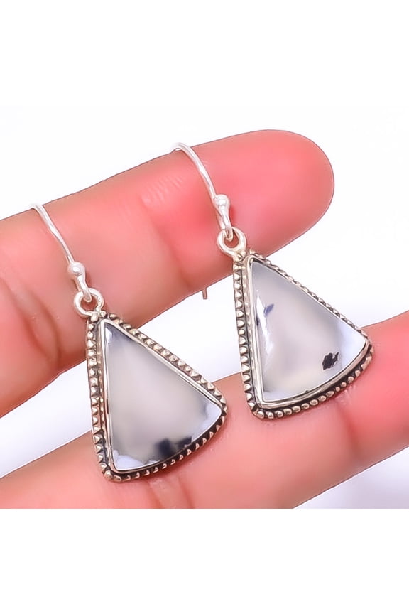 Merlinite Dendritic Opal -Brazil Gemstone 925 Sterling Silver Earring 1.56" A348, Beautiful Jewelry For Woman, New Year Sale, Valentin's Day Gift