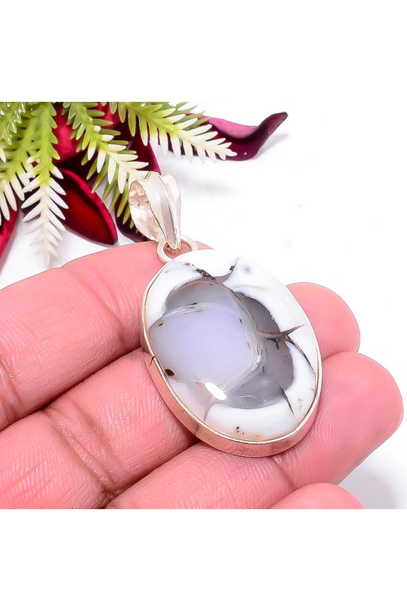 Merlinite Dendritic Opal -Brazil Gemstone 925 Sterling Silver Pendant 1.95" P5
