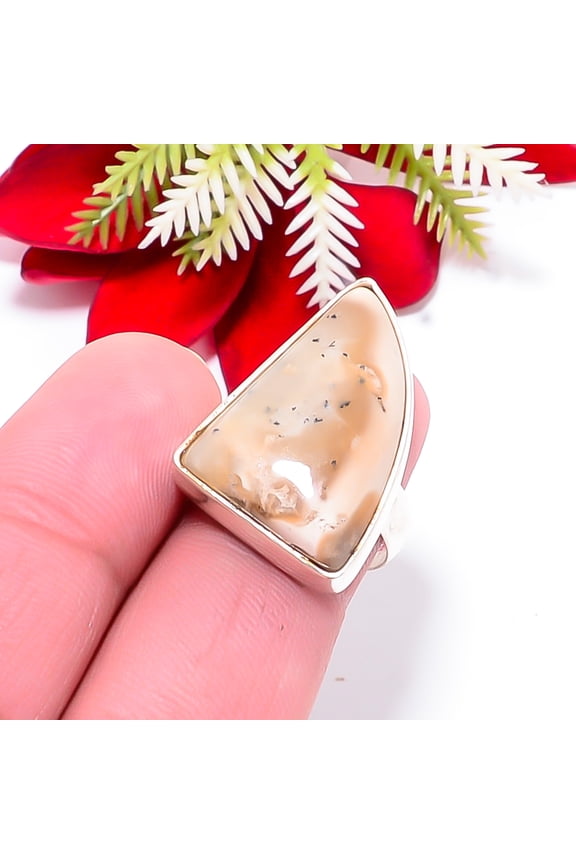 Merlinite Dendritic Opal -Brazil Gemstone 925 Sterling Silver Ring S.7.5 R1