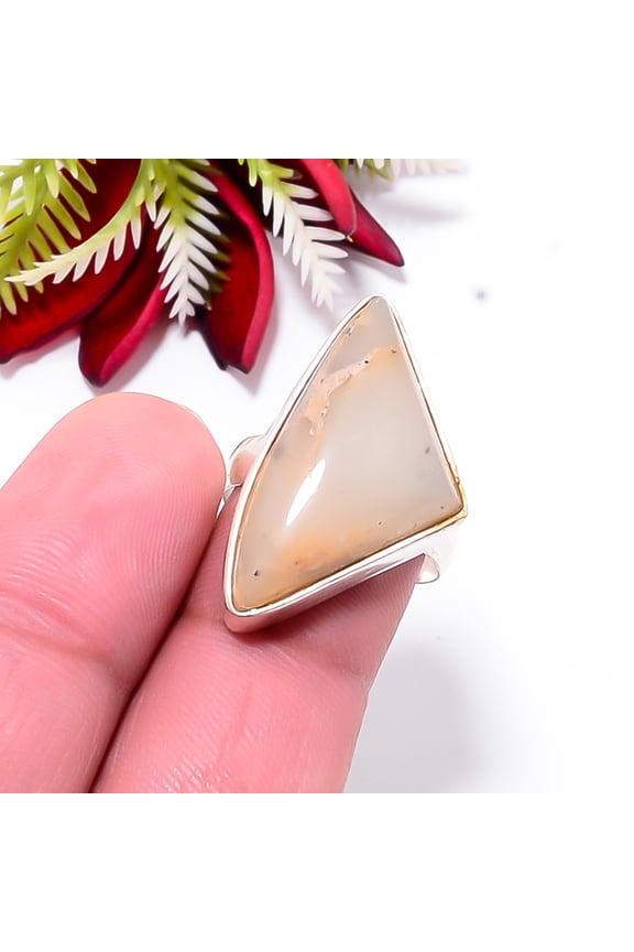 Merlinite Dendritic Opal -Brazil Gemstone 925 Sterling Silver Ring S.7.5 R20