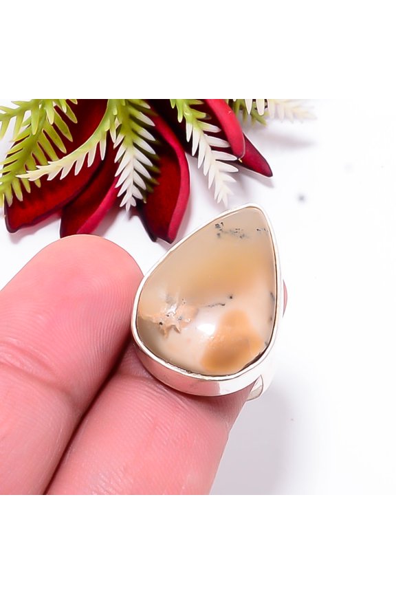 Merlinite Dendritic Opal -Brazil Gemstone 925 Sterling Silver Ring S.7.5 R51