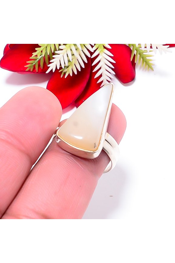 Merlinite Dendritic Opal -Brazil Gemstone 925 Sterling Silver Ring S.7.5 R62