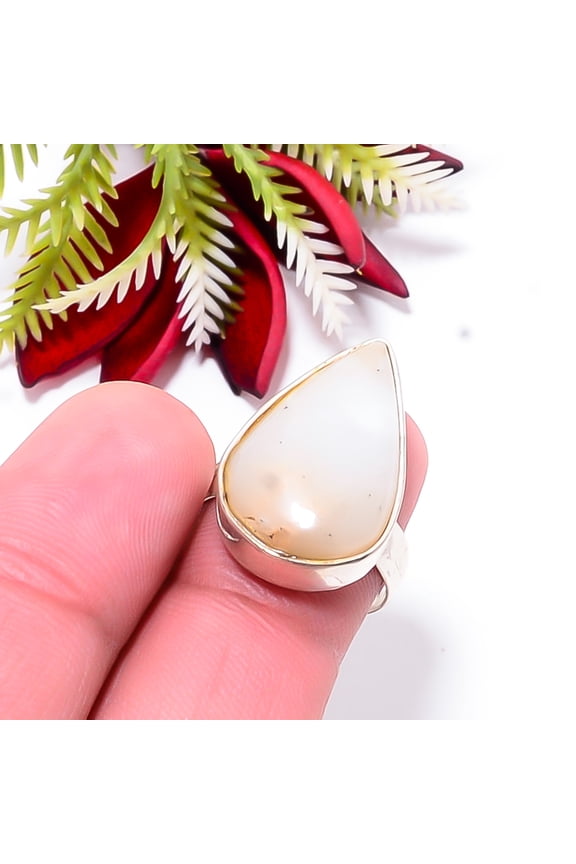 Merlinite Dendritic Opal -Brazil Gemstone 925 Sterling Silver Ring S.7 R25