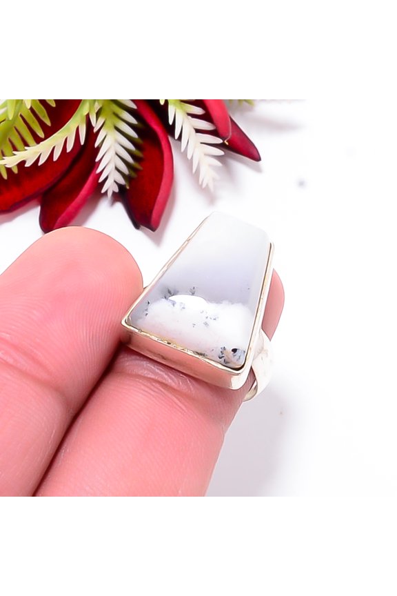 Merlinite Dendritic Opal -Brazil Gemstone 925 Sterling Silver Ring S.7 R34