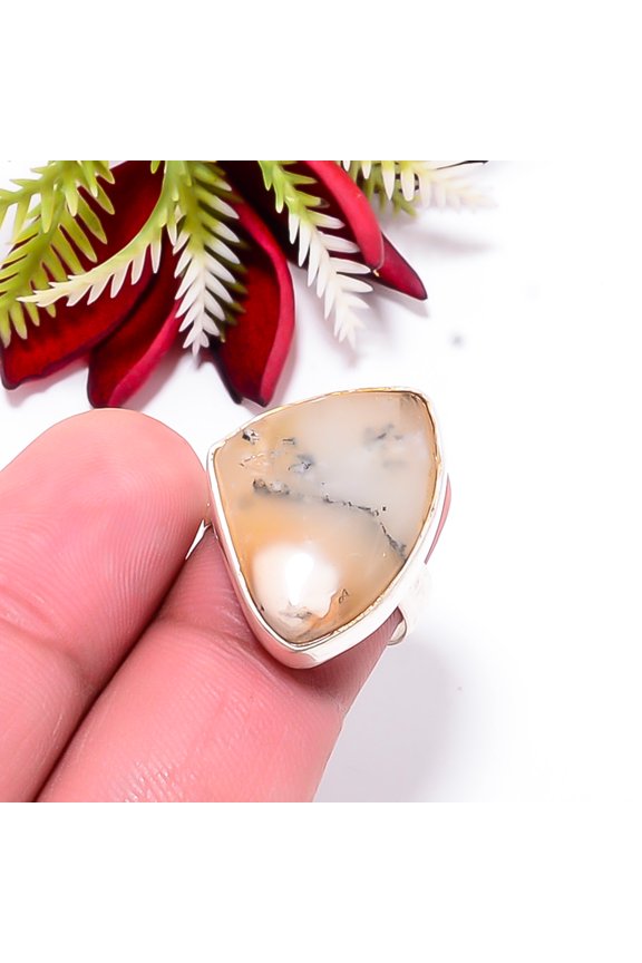 Merlinite Dendritic Opal -Brazil Gemstone 925 Sterling Silver Ring S.7 R45