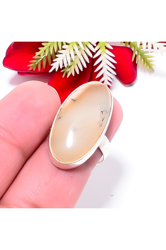 Merlinite Dendritic Opal -Brazil Gemstone 925 Sterling Silver Ring S.7 R65