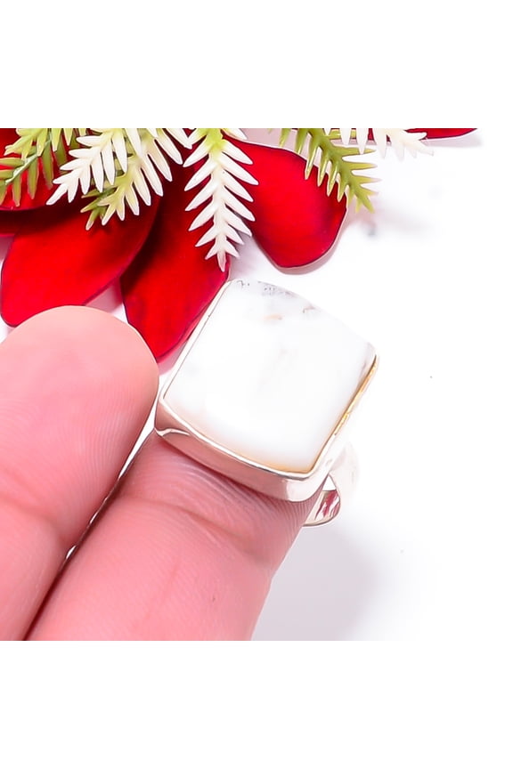 Merlinite Dendritic Opal -Brazil Gemstone 925 Sterling Silver Ring S.8.5 R13