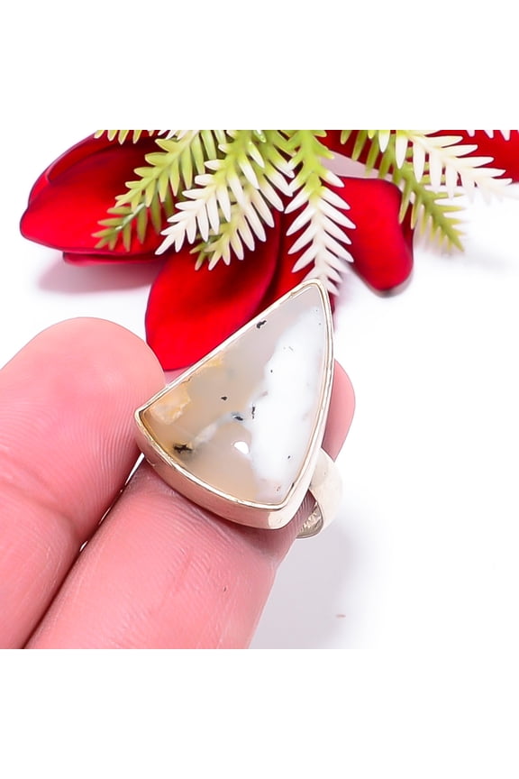 Merlinite Dendritic Opal -Brazil Gemstone 925 Sterling Silver Ring S.8.5 R96