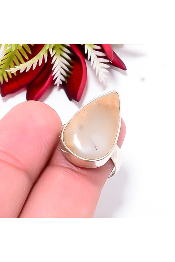 Merlinite Dendritic Opal -Brazil Gemstone 925 Sterling Silver Ring S.8 R26