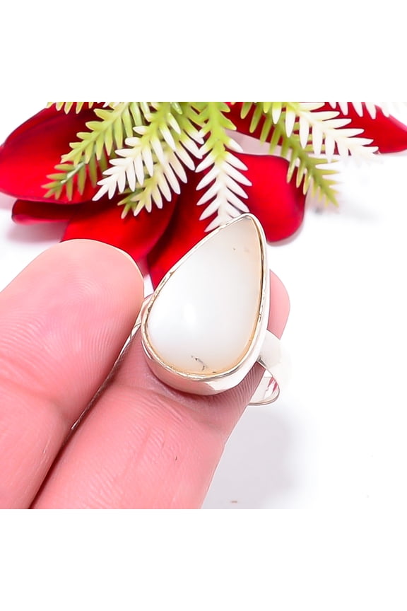 Merlinite Dendritic Opal -Brazil Gemstone 925 Sterling Silver Ring S.9.5 R30