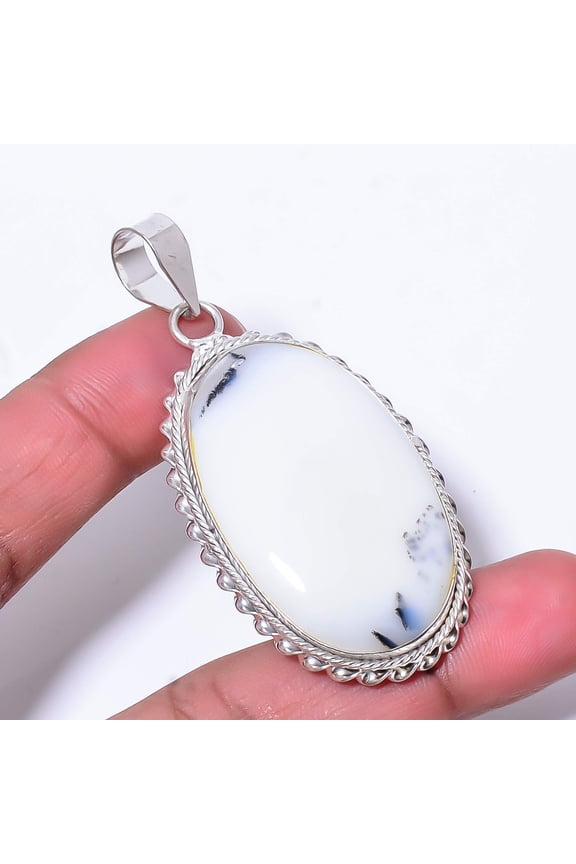 Merlinite Dendritic Opal -Brazil Handmade 925 Sterling Silver Pendant 2.5" P334