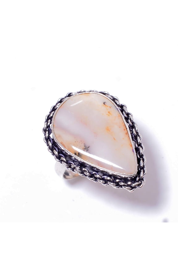 Merlinite Dendritic Opal -Brazil Handmade 925 Sterling Silver Ring S.8 R13