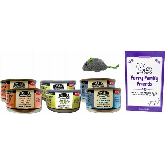 ACANA Premium Pate Grain Free Cat Food 3 Flavors (2) Each: Salmon Chicken, Tuna Chicken, Lamb Liver + MerlinsMart Zine + Catnip Toy