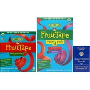 Annie's Organic Fruit Tape Snack 2 Flavor Variety (1) Box Each: Swirly Strawberry (6 Count), Bendy Berry Strawberry Variety (12 Count) + MerlinsMart Zine
