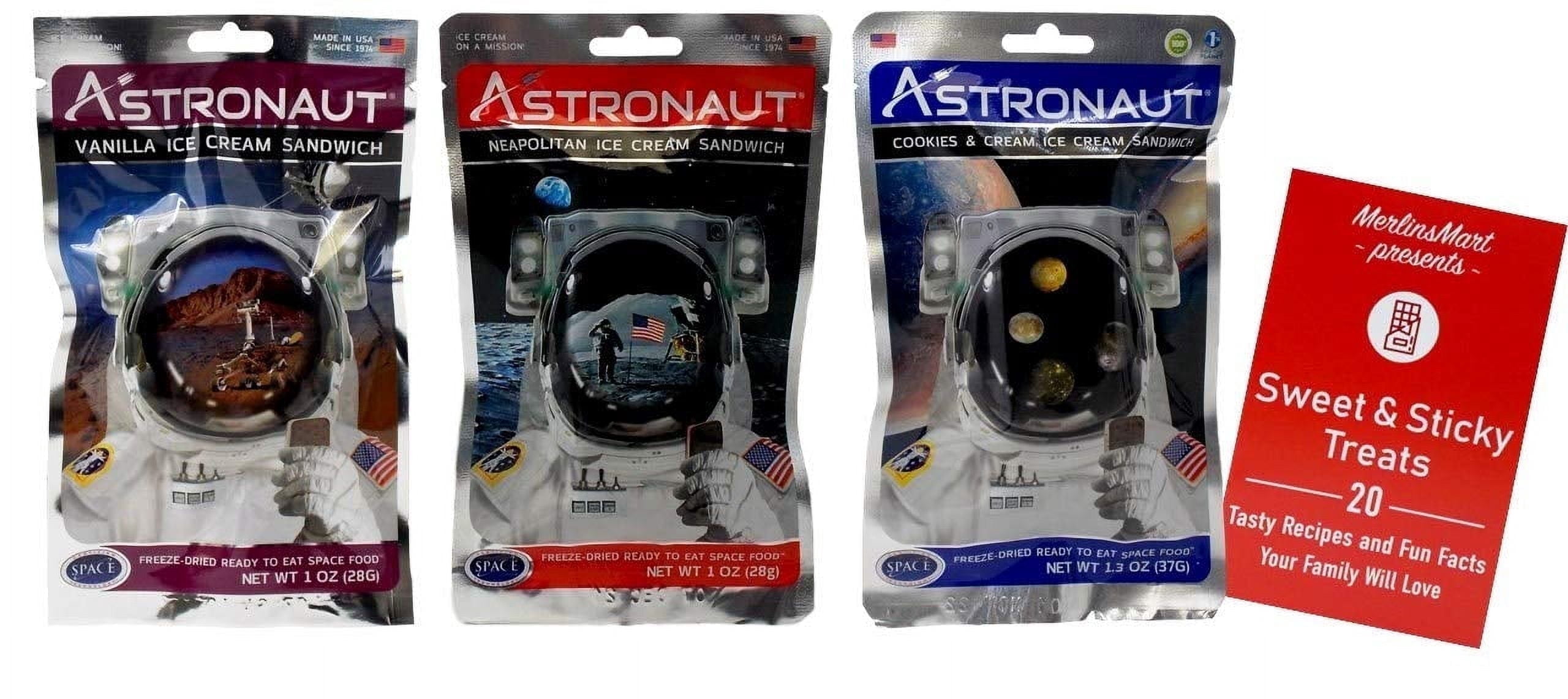 Freeze-Dried Ice Cream Sandwich - 3 Flavors (1) Each: Vanilla, Neapolitan, Cookies & Cream | MerlinsMart Zine | Astronaut