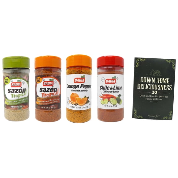 Badia Spice & Seasoning Variety Pack, Sazon Tropical Coriander Annatto, Sazon Tropical, Orange Pepper & Chile Lime, 6.56.75 oz Each (4 Pack) + MerlinsMart Zine