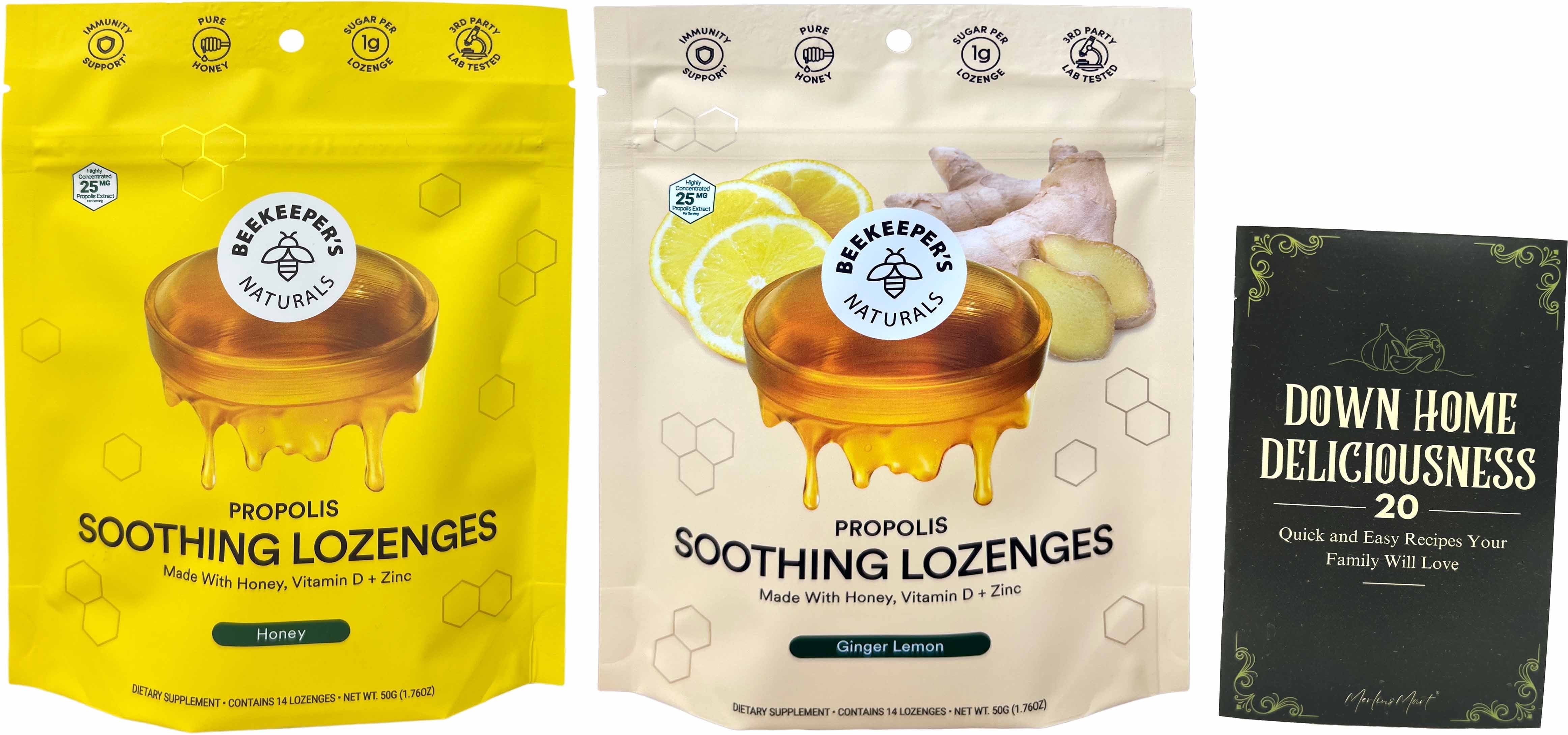Beekeeper's Natural Propolis -  Soothing Lozenges -  2 Flavor Variety (1) Each: Honey, Ginger Lemon (1.76 Ounces)| MerlinsMart Zine