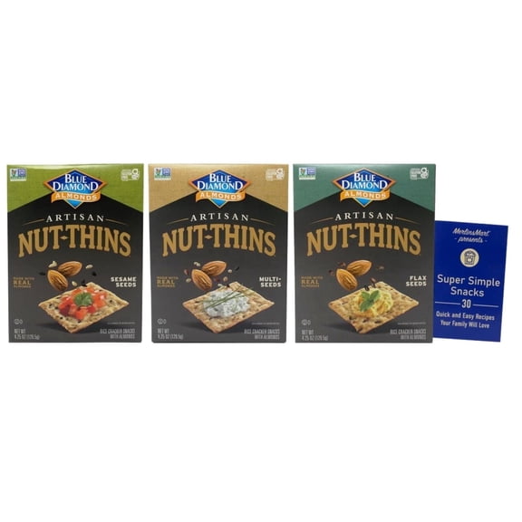 Nut-Thins Artisan Rice Crackers | Gluten Free | 3 Flavor Variety (1) each: Sesame Seeds, Multi-Seeds, Flax Seeds (4.25 Ounces) & MerlinsMart Zine | Blue Diamond