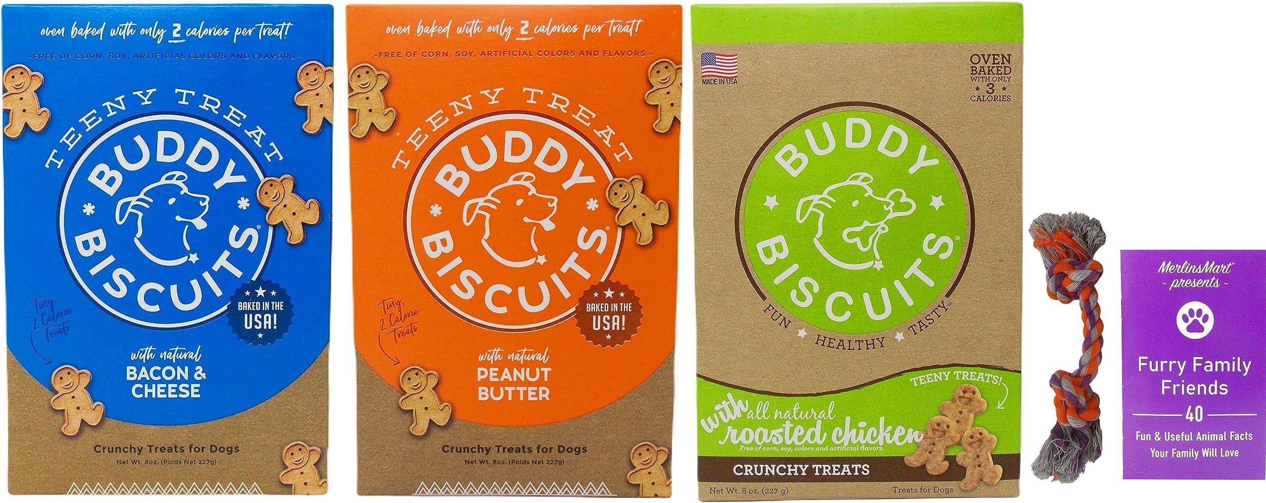 Teeny Treats Crunchy Dog Cookies (1) Each: Bacon & Cheese, Roasted Chicken, Peanut Butter (8 Ounces) MerlinsMart Zine | Rope Toy | Buddy Biscuits