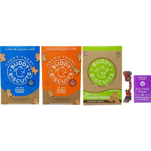 Teeny Treats Crunchy Dog Cookies (1) Each: Bacon & Cheese, Roasted Chicken, Peanut Butter (8 Ounces) MerlinsMart Zine | Rope Toy | Buddy Biscuits