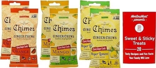 Gluten-Free Ginger Candy Chews, 3 Flavor 6 Bag Variety - (2) Each: Mango, Orange, Meyer Lemon (1.5 Ounces) + MerlinsMart Zine | Chimes