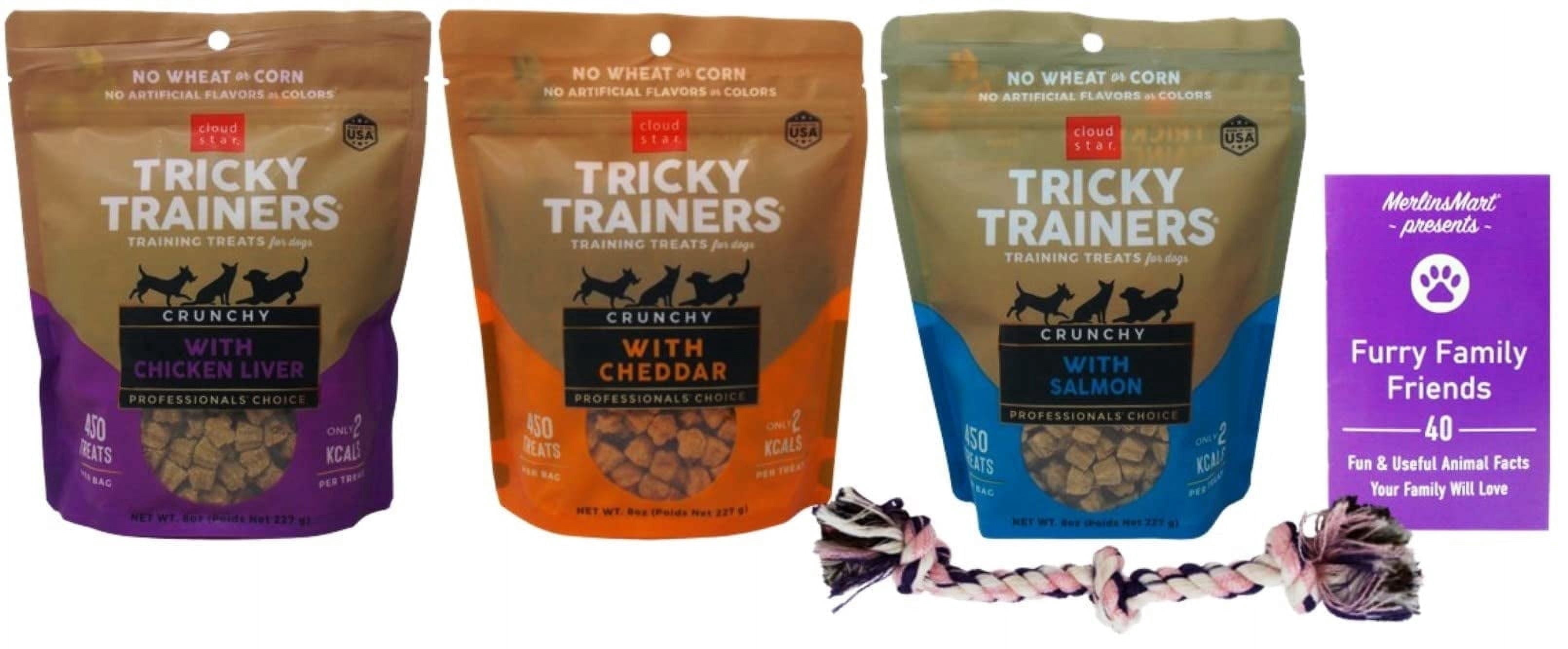 CloudStar Tricky Trainers Grain Free Crunchy Dog Training Treats Variety Pack – Chicken Liver, Cheddar & Salmon | MerlinsMart Zine & Rope Toy