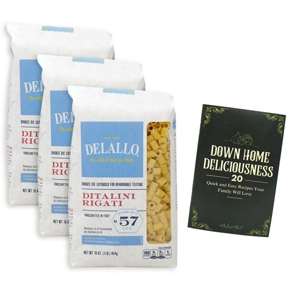DeLallo Imported Italian Wheat Pasta | Ditalini Rigati No. 57 (16 Ounces) | 3 Count + MerlinsMart Zine