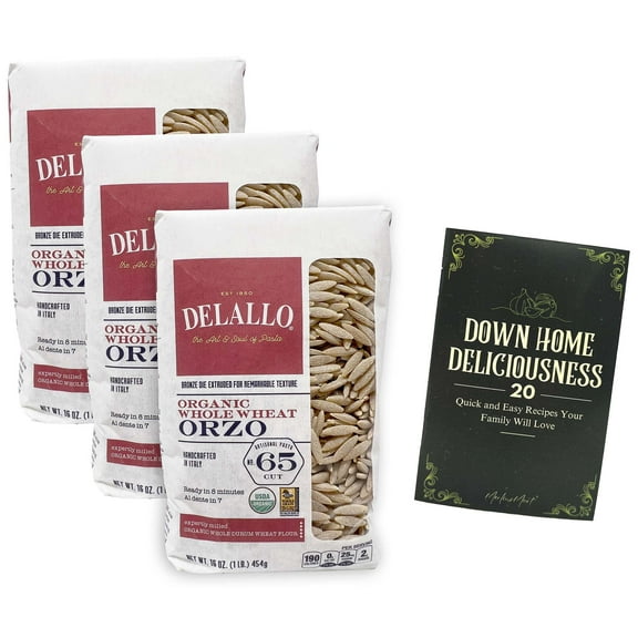 DeLallo Organic Whole Wheat Italian Pasta | Orzo No. 65 | 3 Count + MerlinsMart Zine