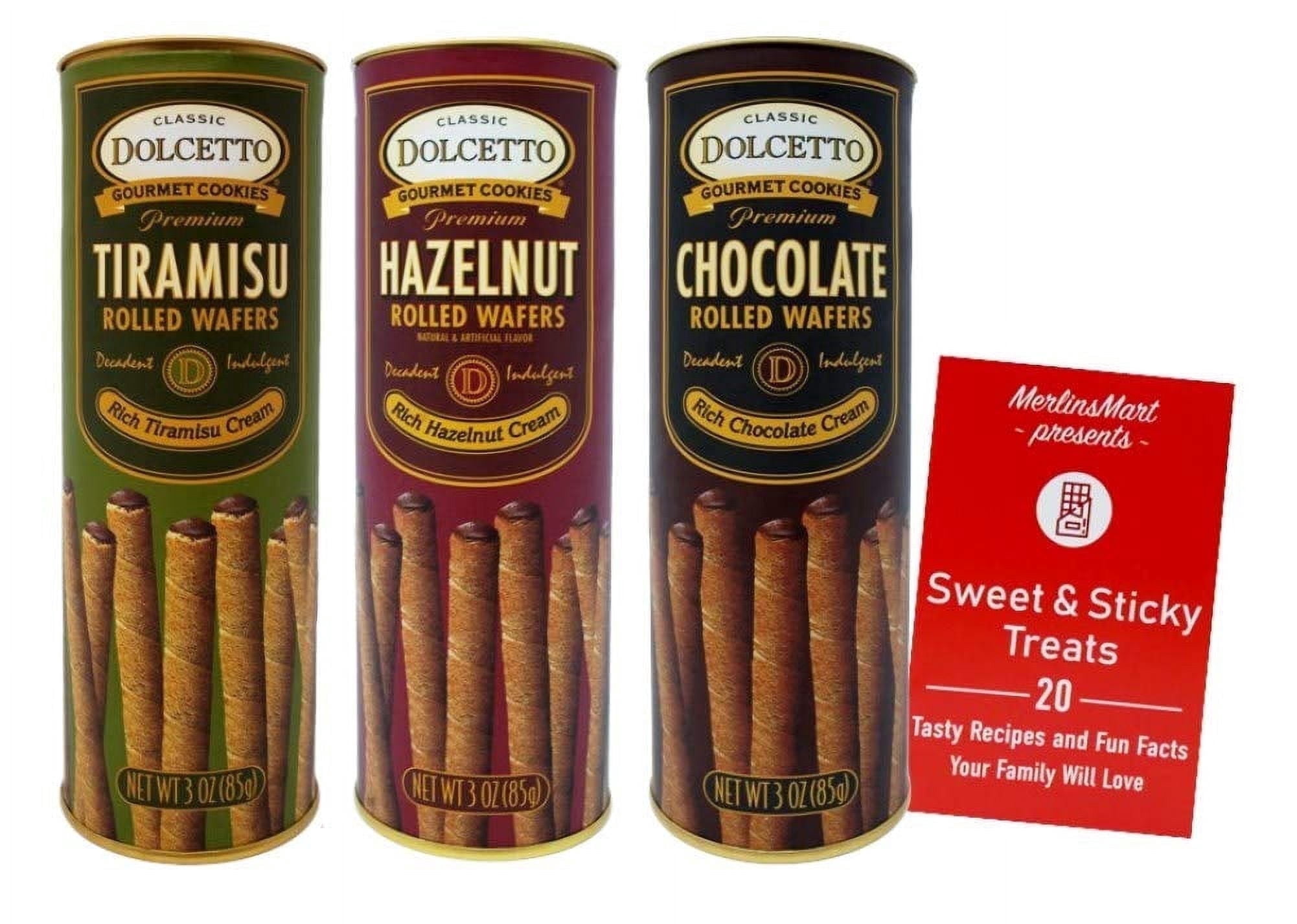 Dolcetto Premium Cream Filled Rolled Wafer Cookies Variety Pack – Tiramisu, Hazelnut & Chocolate – 3 oz Each + MerlinsMart Zine |