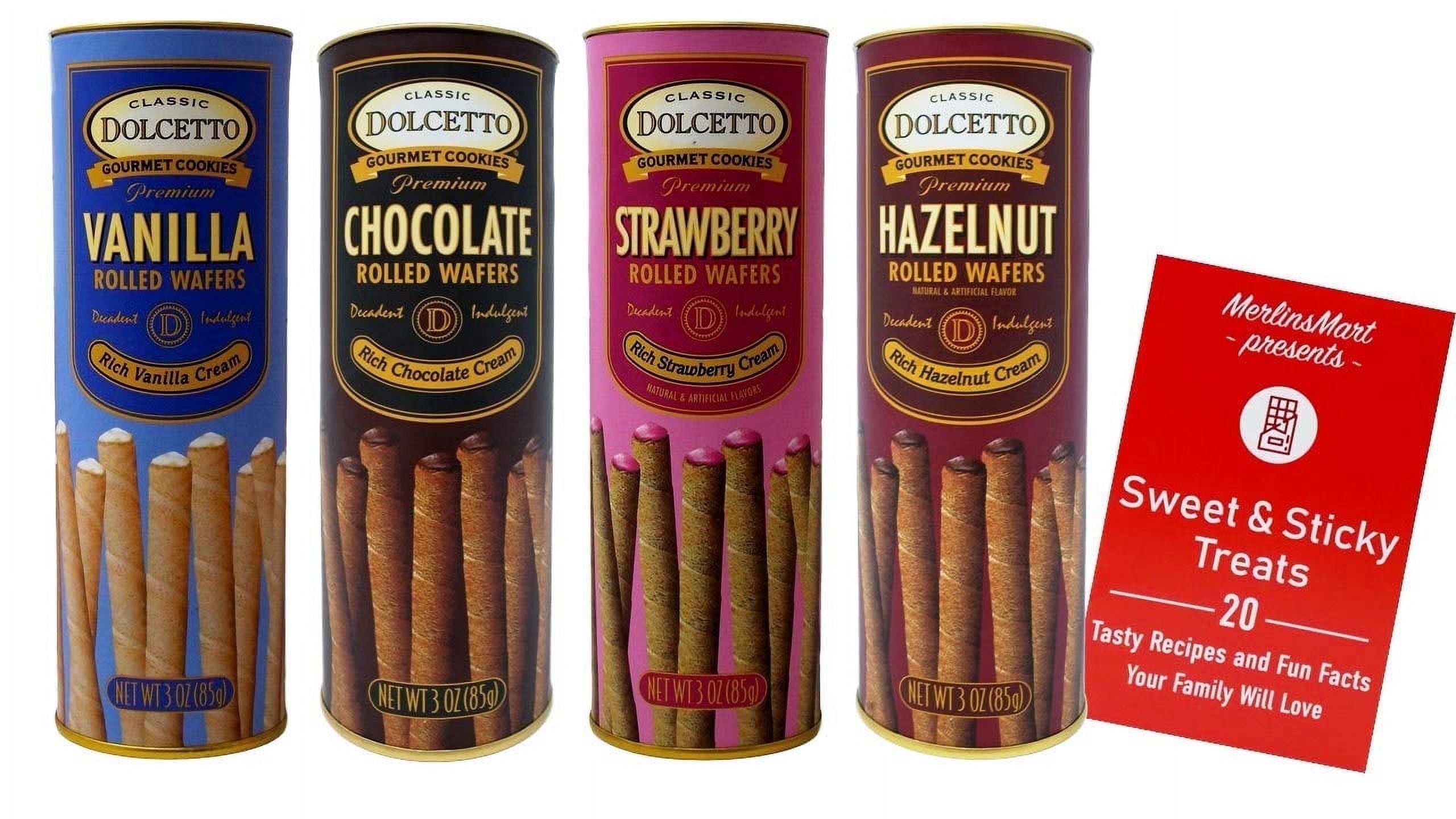 Dolcetto Cream Filled Rolled Wafers Variety 4-Pack | Vanilla, Chocolate, Strawberry & Hazelnut | 3 oz | MerlinsMart Zine