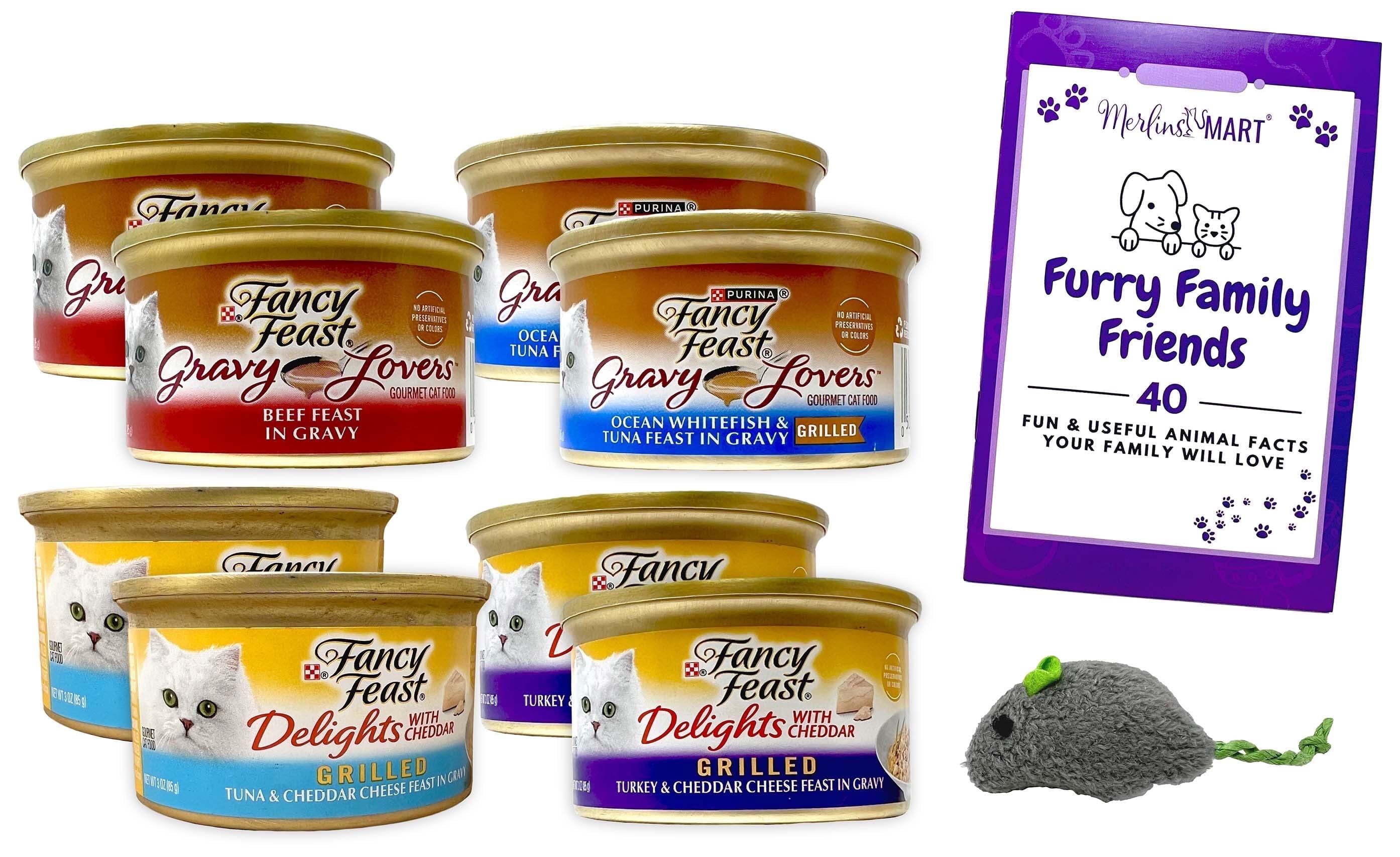Purina Fancy Feast Adult Cat Food (2) Each: Whitefish Tuna Gravy Lovers, Beef Feast, Cheddar Delights Grilled Turkey, Grilled Tuna | MerlinsMart Zine + Toy